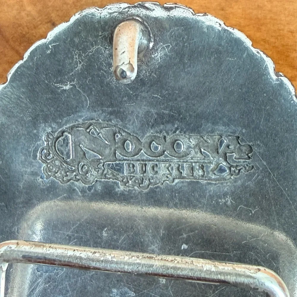 Vintage Nocona Buckle Western Cowboy Rodeo Bull Rider Oval Silver Tone 3” x 2”